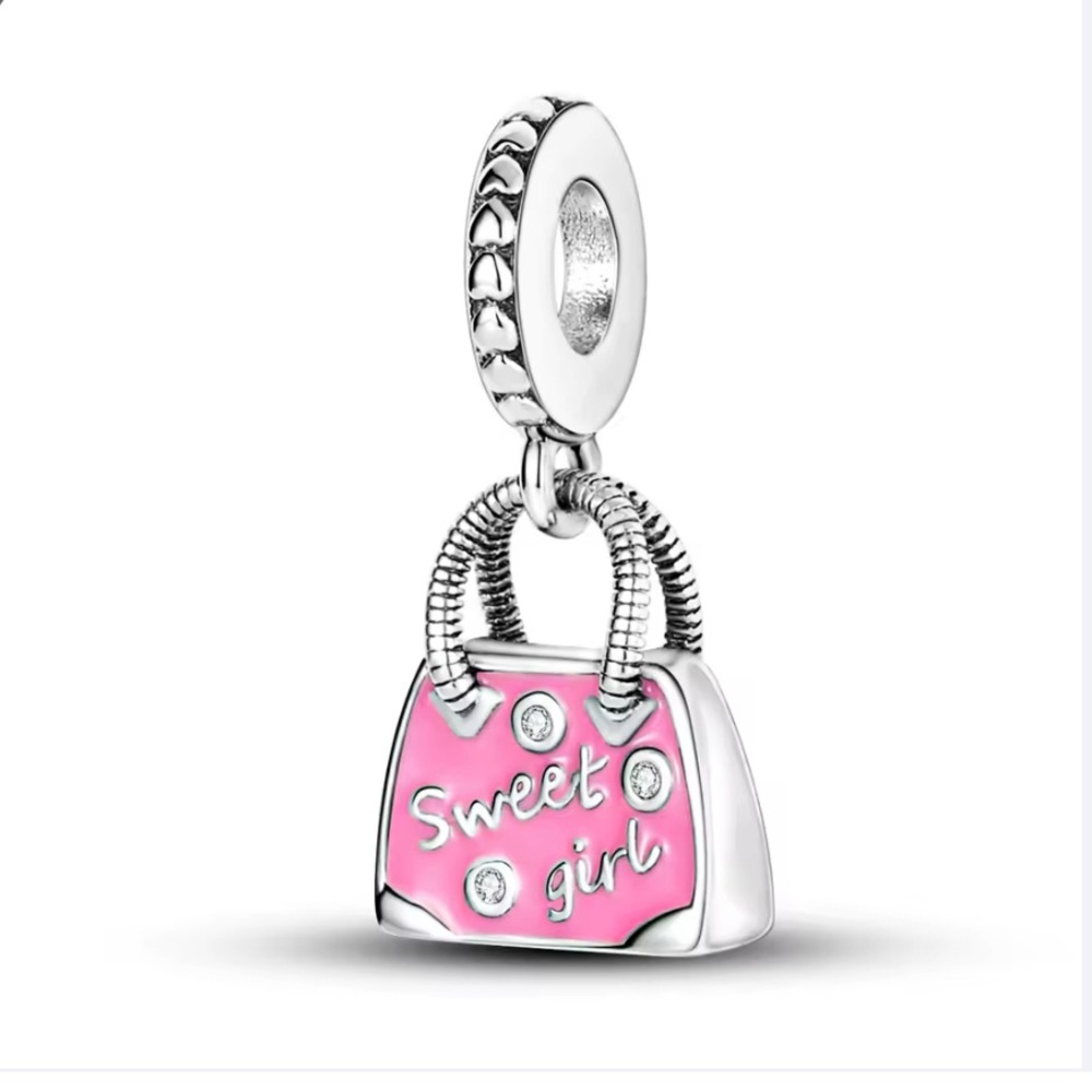 Sterling silver Sweet Girl Pink Handbag Charm Pendant